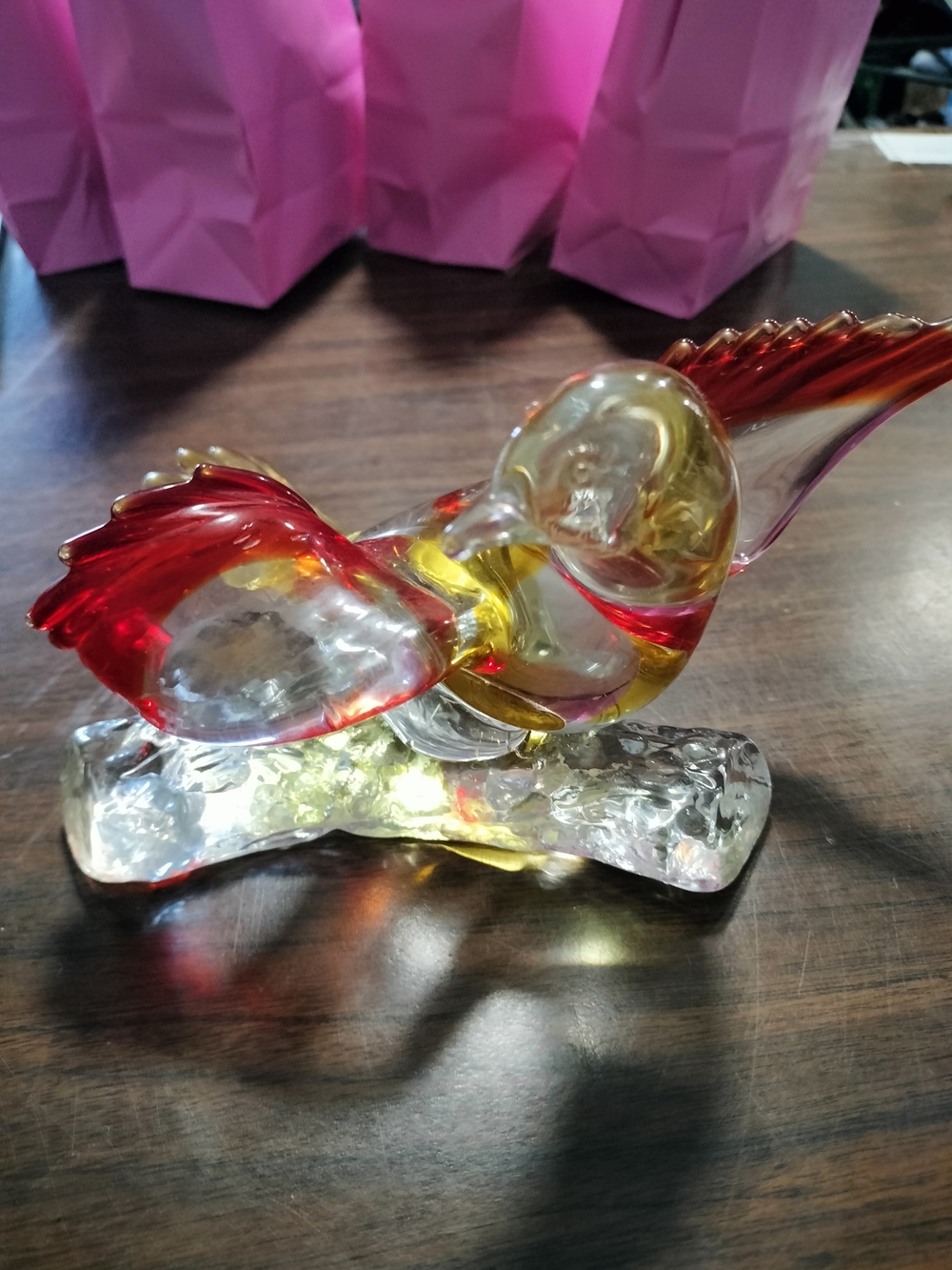 Murano Red and Yellow Glass Bird Sculpture